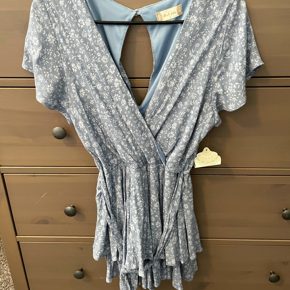NWT BLUE FLORAL ROMPER